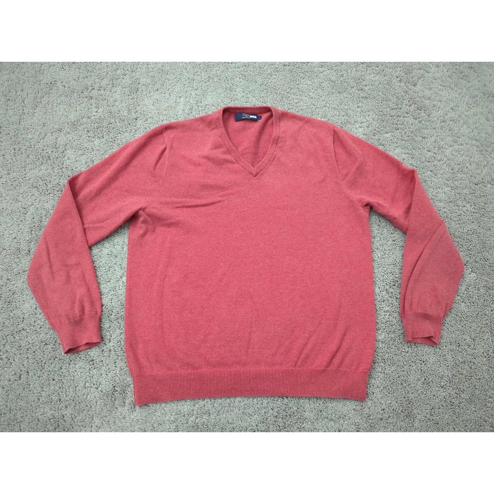 J Crew Sweater Mens Large Red‎ Pullover V-Neck Long Sleeve 100% Cotton Knit